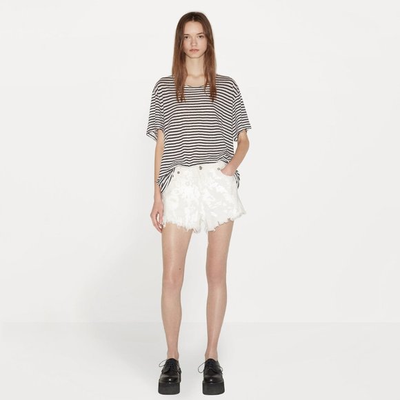 R13 paint plastered white shredded hem high waist shorts size 27